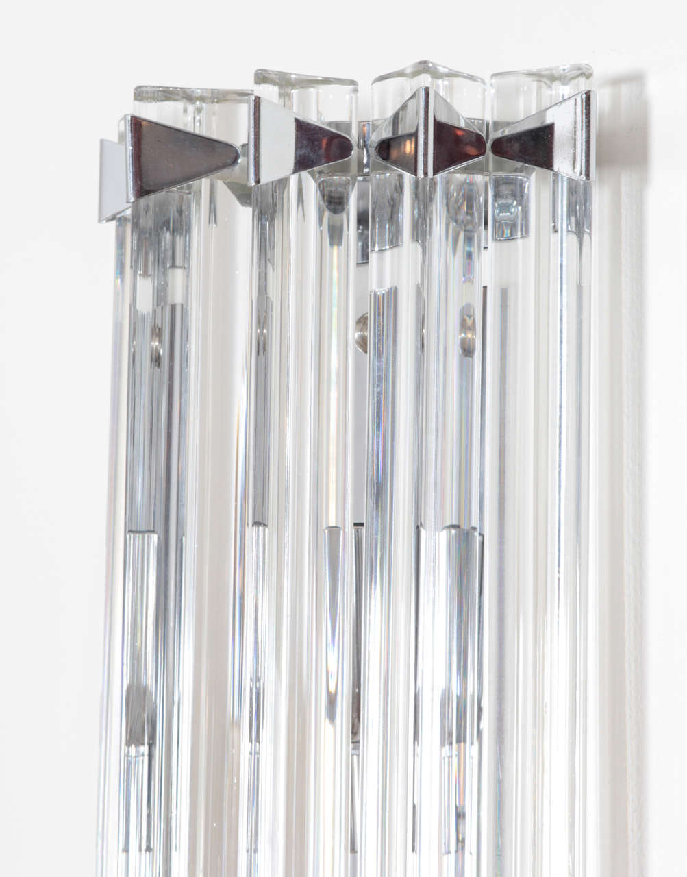 20th Century Modern Pair of Venini Style Italian Murano Glass and Polished Chrome Sconces